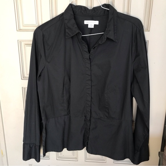 Liz Claiborne Blouse Black SxXL Collar/Cuffs Button Down Peplum - Picture 1 of 8
